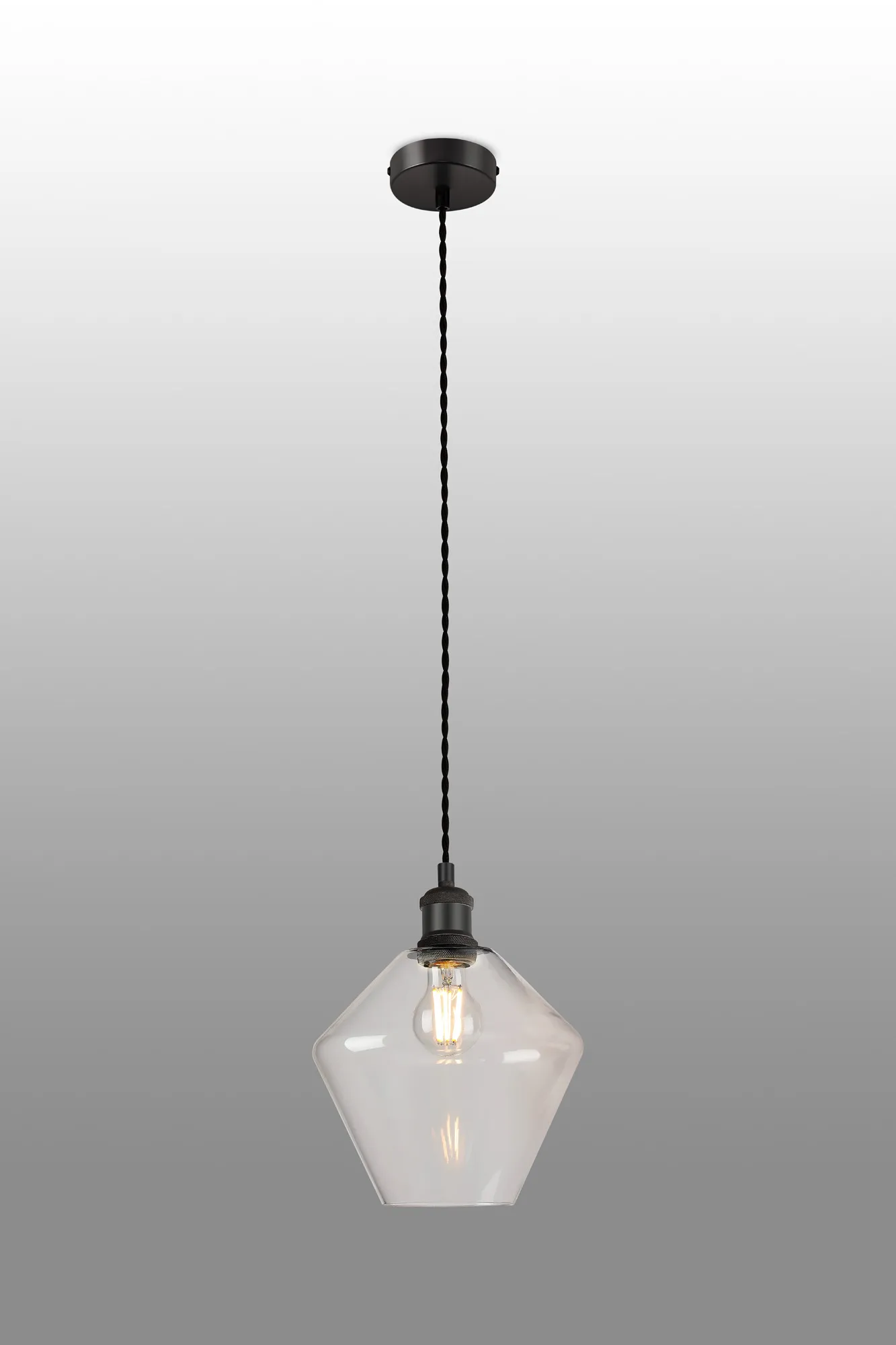 Cawdor Single Pendant, 1 Light E27, Matt Black/Black/Amber Diamond Glass DK1139  Deco Cawdor